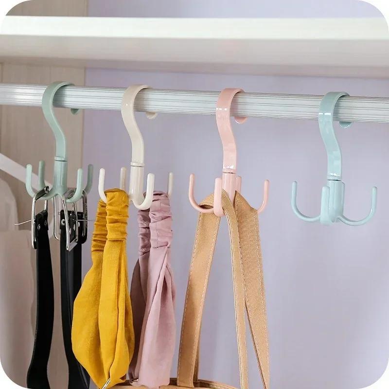 Rotatable 4-part Hook Versatile Hanger Tie Scarf Scarf Hanger Hook Home Coat Hat Storage Rack Plastic 4-part Hooks Bag Rack