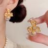1 Pair Luxury Hollow Petal Pearl Earrings Mini Alloy Rhinestone Flower Earrings Elegant Jewelry Shiny Temperament Ear Studs
