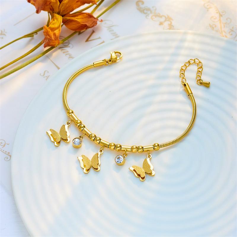 

Gold Butterfly Charm Bracelet for Women Stainless Steel Zircon Pendant Bangle Fashion Jewelry золотой