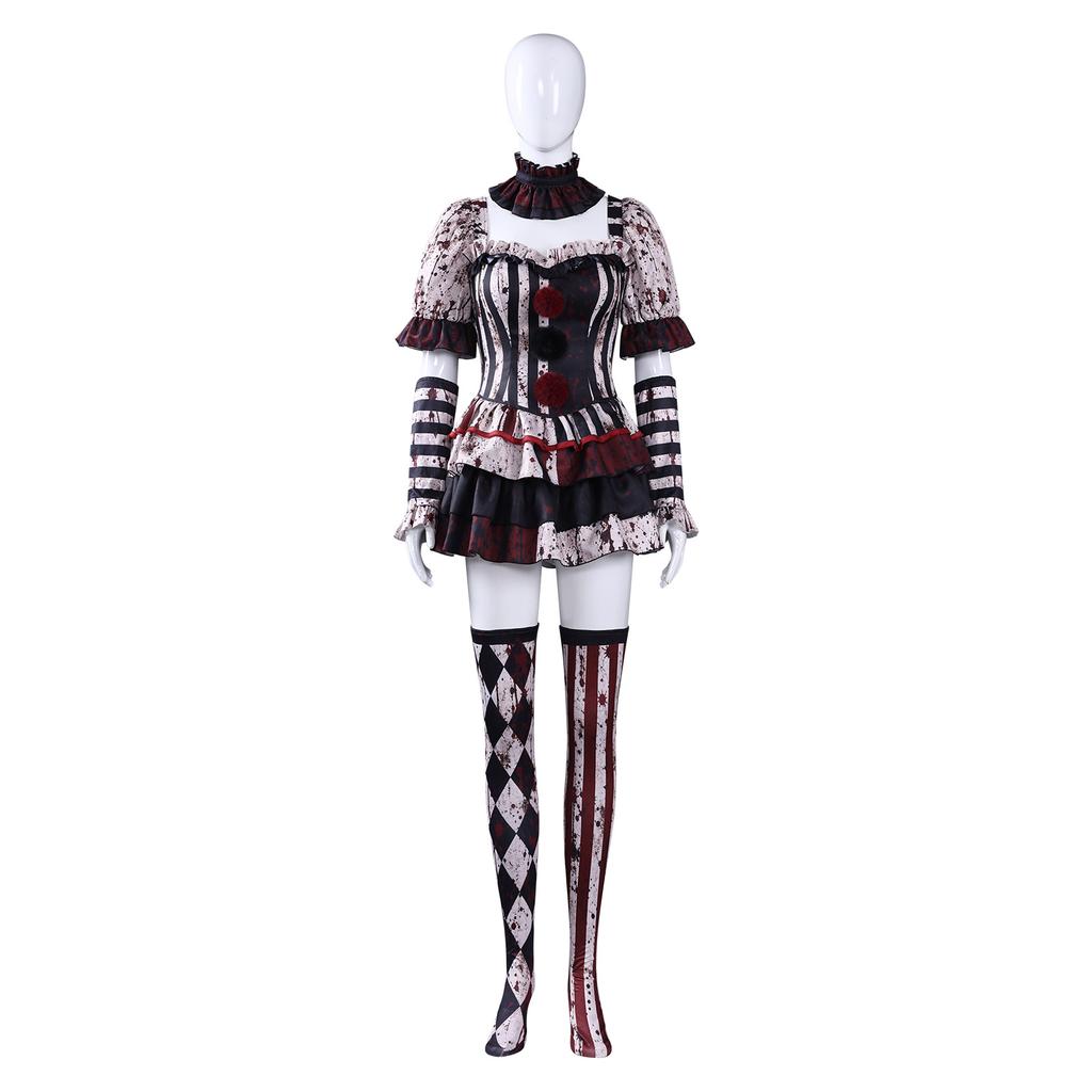 Halloween Dark Clown Cosplay Costume Bloody Set for Couples Carnival Stage Performance