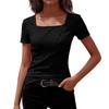 Women’s Fashion Elegant Square Neck Short Sleeve T-Shirt Top with Stripe for Casual and Office Wear