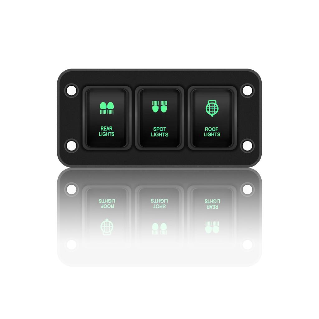 Custom 12V Green LED Push Button Switch Panel 2/3/4 Gang Dash Mount Kit for Toyota Prado Hilux Landcruiser GUN HiAce RAV4