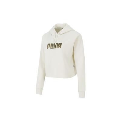 Casual Sports Gold Label Fleece-Lined Short Knit Hoodie Women Tops White 847673-73
