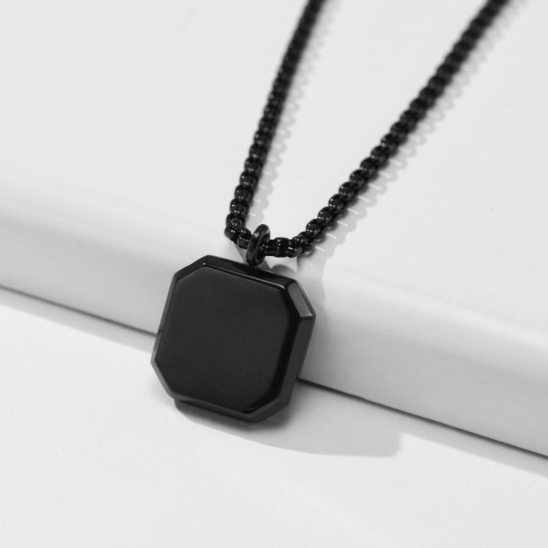 Stainless Steel Square Pendant Necklace Men Long Chain Layered Hip Hop Jewelry Geometric Titanium