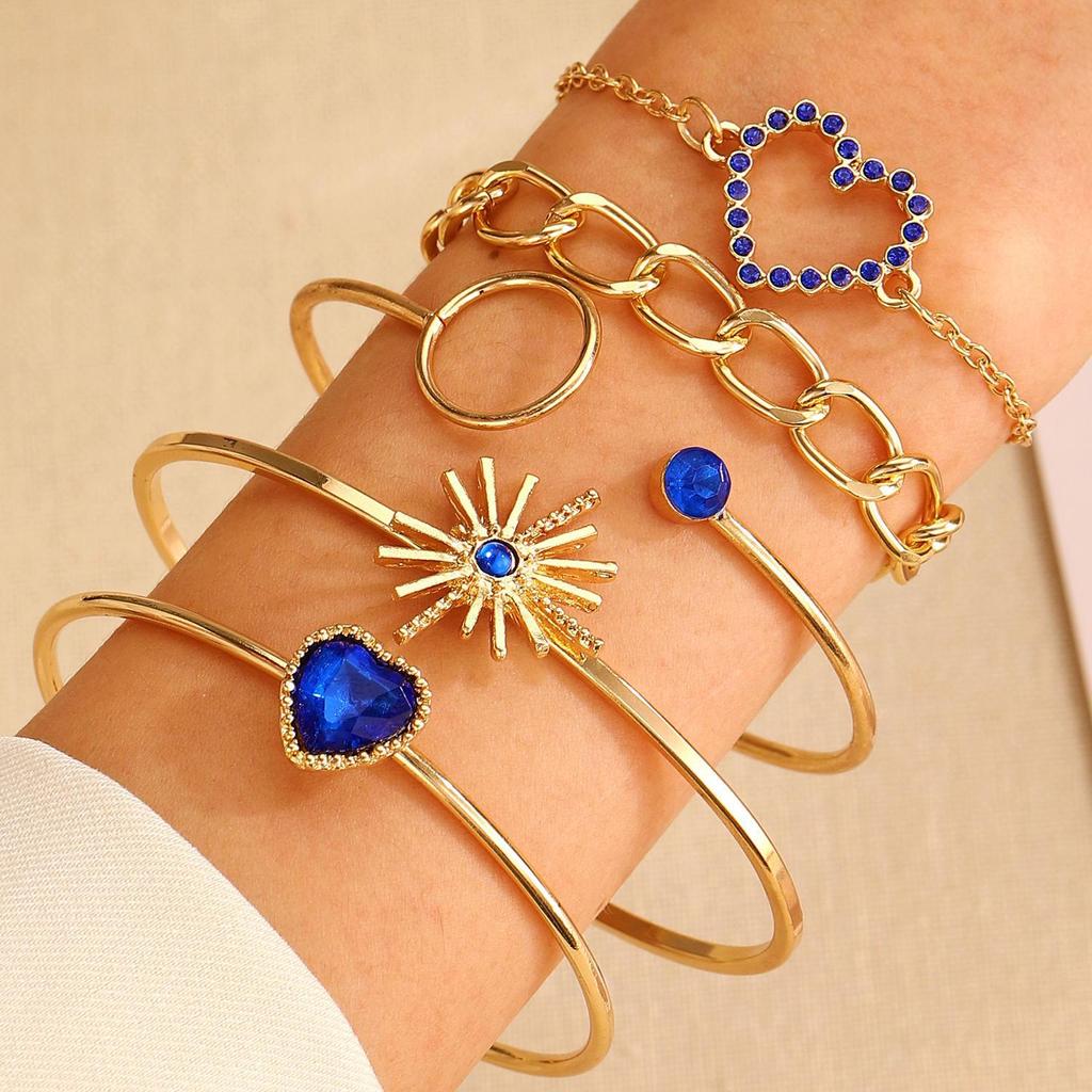 Punk Hip-Hop Alloy Bracelet Set - 4 Piece European & American Style