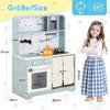 Children's Kitchen with Ice Maker and Microwave, Accessories and Surprise Effects, Gift for Children Aged 3 and Up, Wood + Plastic, Blue, 29x60x81cm