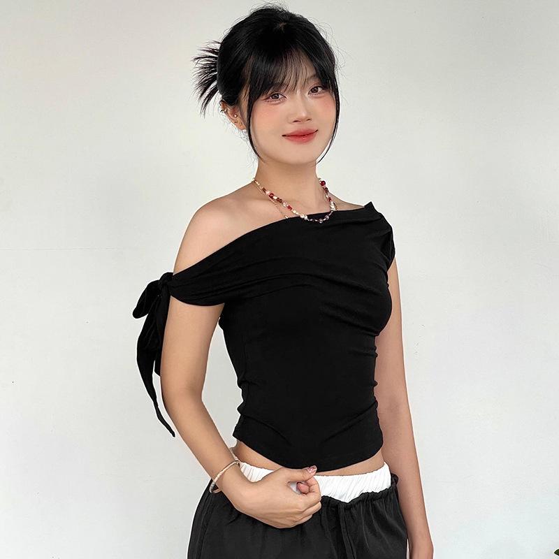 Women's Asymmetrical Off-the-Shoulder Solid Color Summer Top