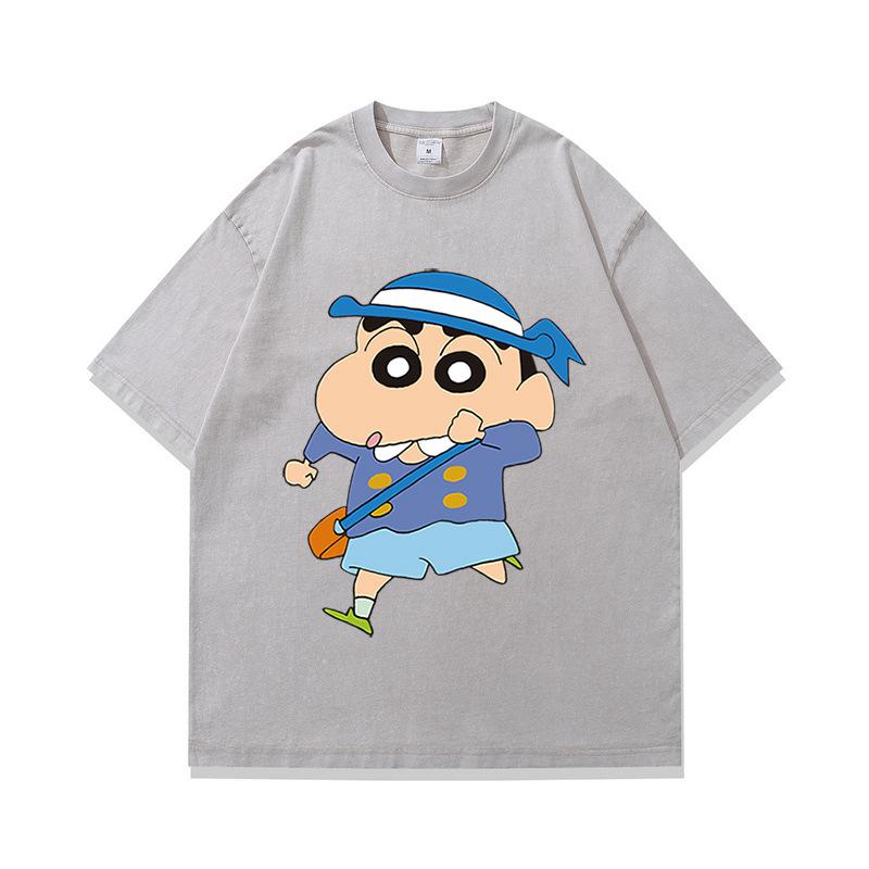 Tide Brand American Retro Fried Color Old Short-Sleeved T-Shirt Japanese Animation Printing Multi-Color Heavy Cotton Half-Sleeve