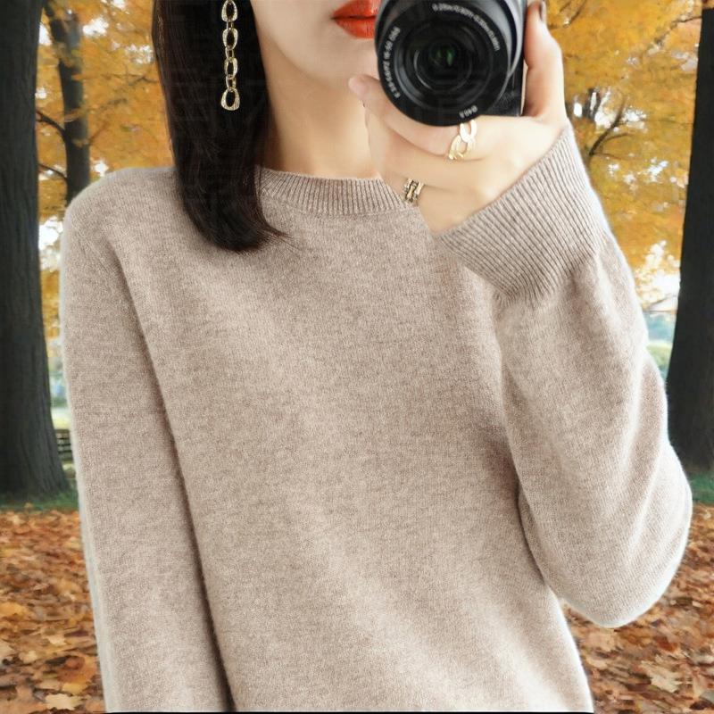 Round Neck Sweater Pullover Sweater Solid Color Long-sleeved Women's Inner Wear