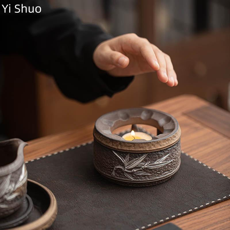 Vintage Handmade Coarse Pottery Tea Warmer Home Kiln Change Gold-Plated Candle Heating Insulated Tea Warmer Tea Dryer