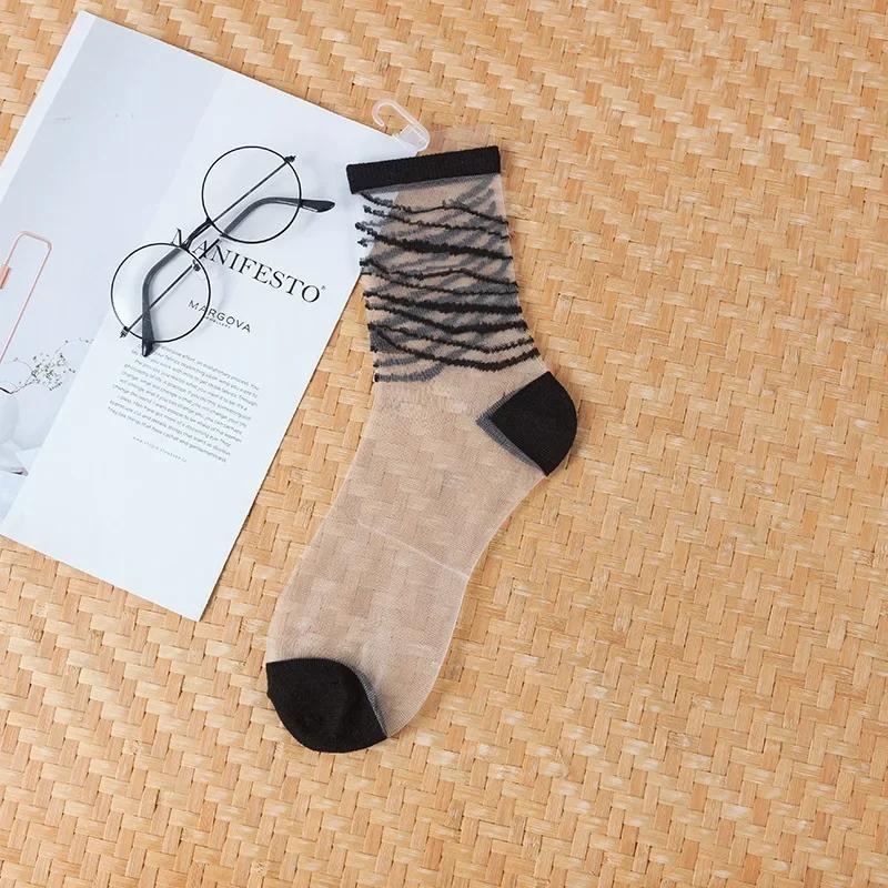 Polka Dot Socks Women See Through Transparent Crystal Silk Socks Summer Ultra-thin Breathable Girls Kawaii Cute Nylon Long Socks