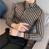 Frühling/Sommer Herren Slim Fit Gestreift Langarm Texturiertes Businesshemd