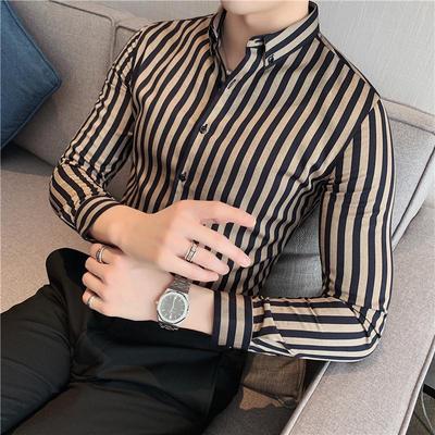 Spring/Summer Men's Slim Fit Striped Long Sleeve Textured Business Shirt