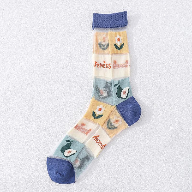 1Pair Japanese Korea Style Socks Women's Casual Creative Transparent Silk Trend Fruit Print Ultrathin Glass Silk Socks