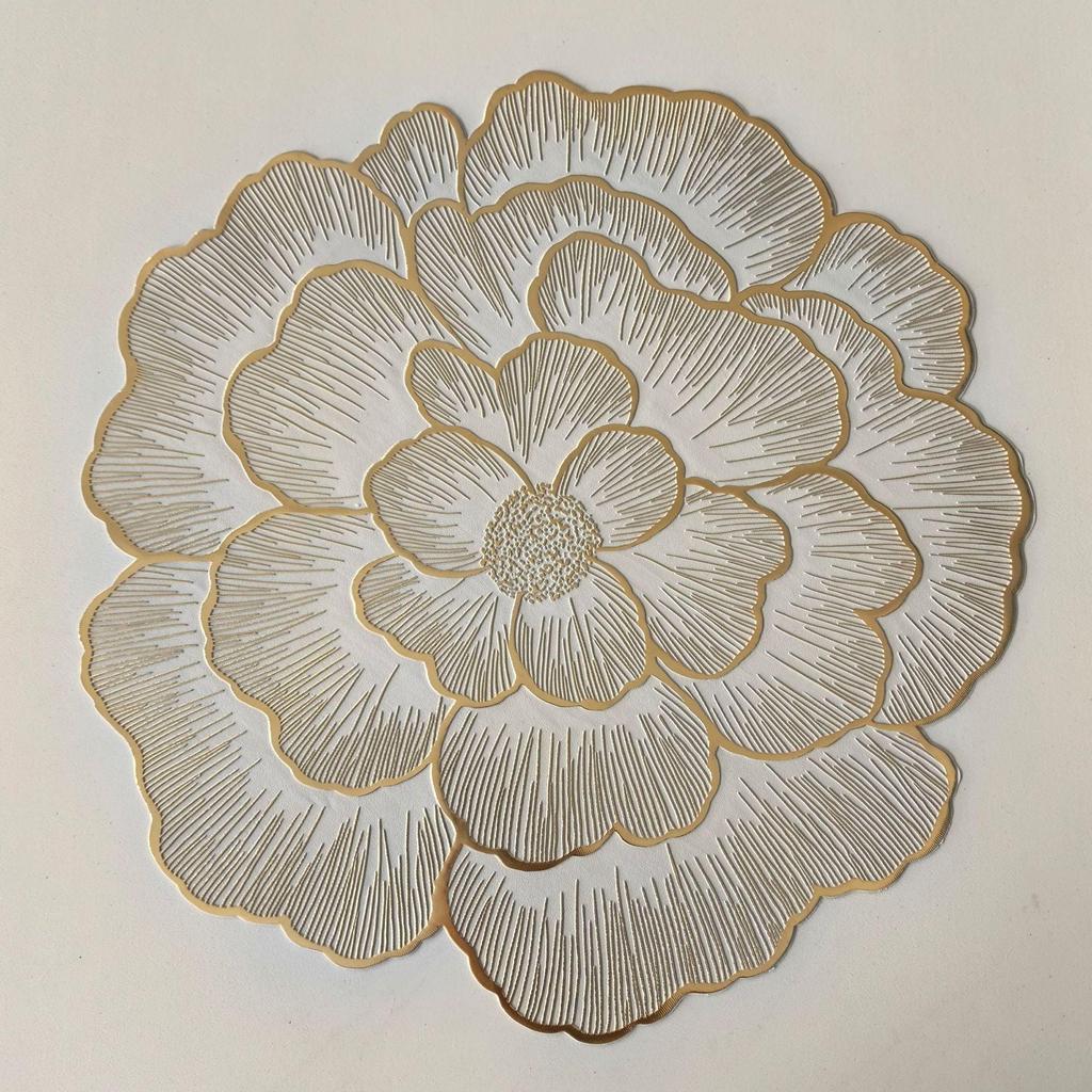Luxury Peony Flower PVC Placemat: Heat-Resistant, Waterproof, and Oil-Proof.