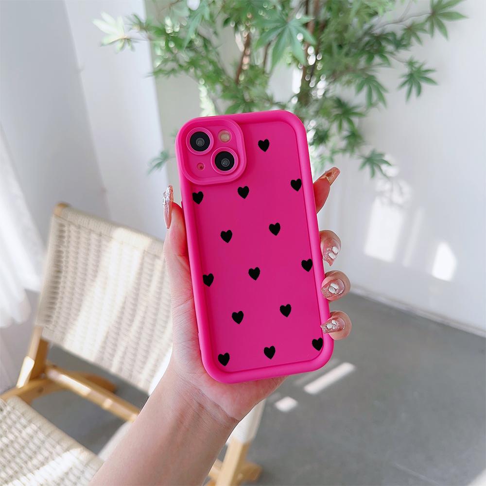 Black Love Hearts Pattern Soft TPU Phone Case for iPhone 17 Air 16 15 14 Pro Max Plus 13 12 Mini 8 7 X Xs Back Cover