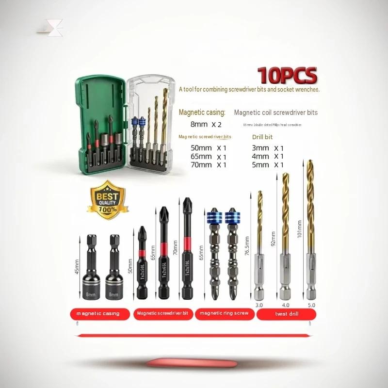 10Pcs/Set Impact Driver Bit Set Magnetic Hex Shank S2 Steel Electric Drill Bits Home Repair Furniture Assembly Power Tool Kit