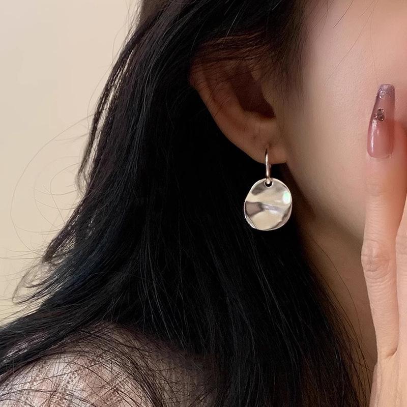 Korean-Style Pleated Round Earrings - Minimalist Blogger Fashion