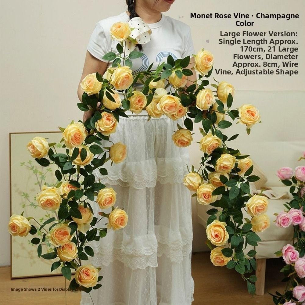 New Plastic Silk Artificial Rose Vine 8 Colors 1.7m 21 Heads Wall Decor Rattan Fake Plants Leaves Home Decoration