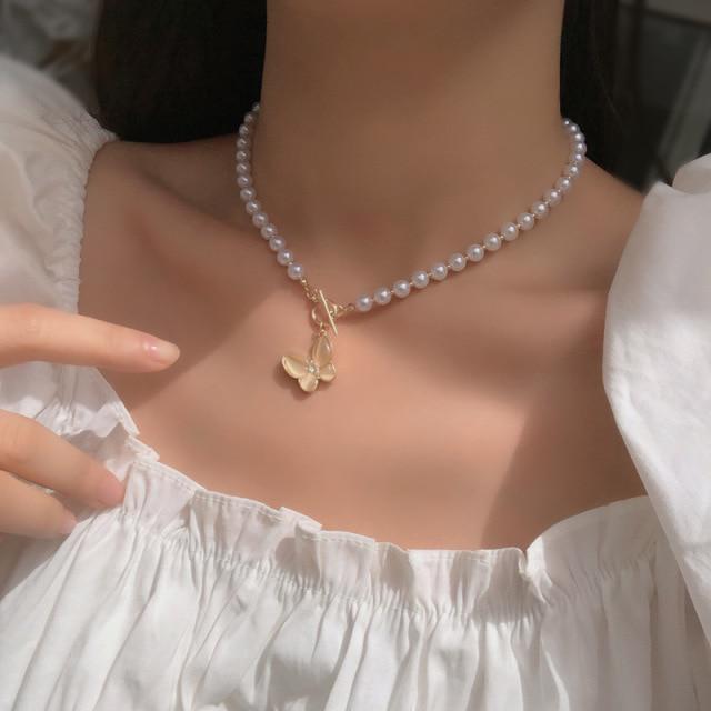 Jemné perlové květinové mašličkové choker náhrdelníky Dlouhý řetízek s přívěskem perlového srdce ve zlatém tónu Náhrdelníky s přívěskem mince Pro stylové šperky Ženy Elegantní Květinové náhrdelníky