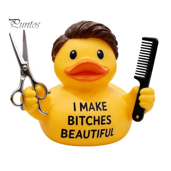 Resin Duck Statue Barber Figurine with Scissors and Comb, Yellow for Salon Decor, Handmade Hair Stylist Gift Creative Hairdresser Gift, Funny