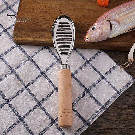 Fish Scale Remover Planer, Durable Stainless Steel Non-slip Wood Handle Scaler, Seafood Preparation Tool High Efficiency Gills Scales Removal