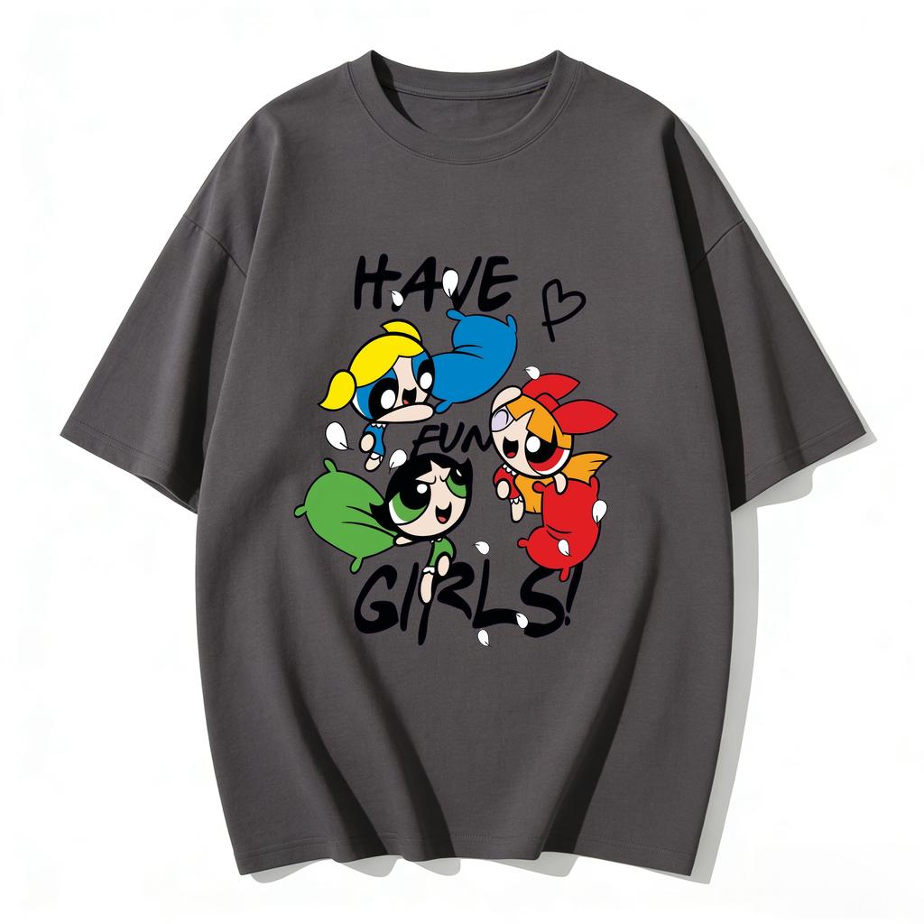 2026 Sommer Niedliche Powerpuff Girls Familien-Matching T-Shirts Cartoon-Druck Baumwoll-T-Shirts Lässige Kurzarm-Oberteile für Kinder und Erwachsene