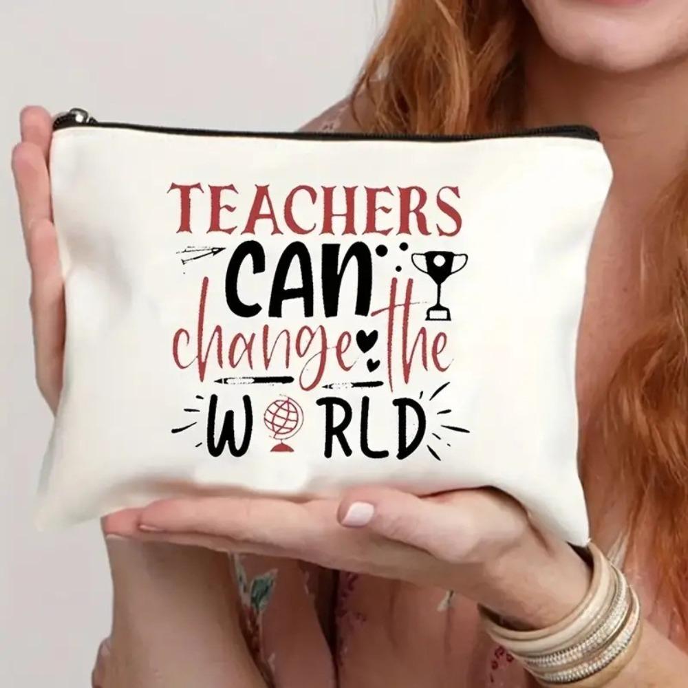 Linen Teacher‘s Day Gifts with Zipper Lightweight Stationery Storage Bag Portable Multi-functional Makeup Bag Teacher Pencil