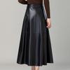 Genuine Leather A-Line High Waist Skirt for Women - Spring/Autumn Sheepskin Umbrella Skirt