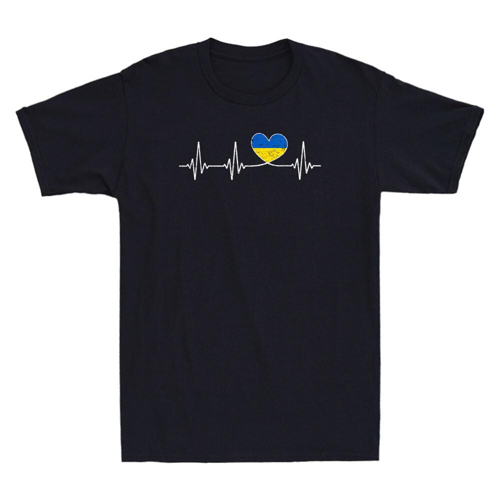 Ukraine Love Heartbeat and Ukrainian Flag with Heart Ukraine Vintage Men T-Shirt XXXL