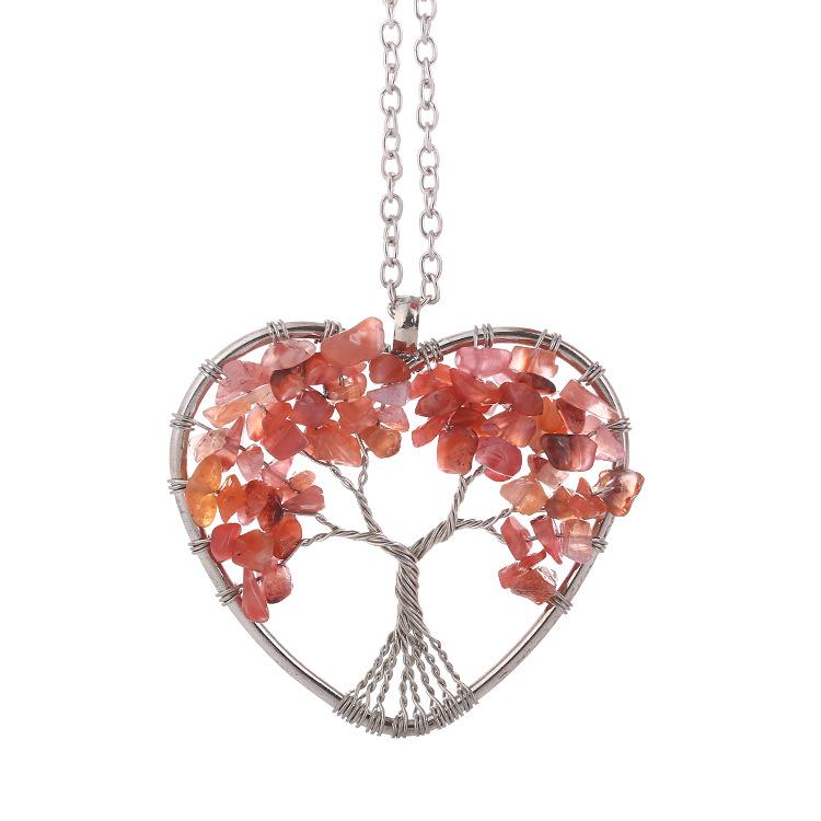 Seven-Color Crystal Tree of Life Necklace with Heart-Shaped Stone Root N36