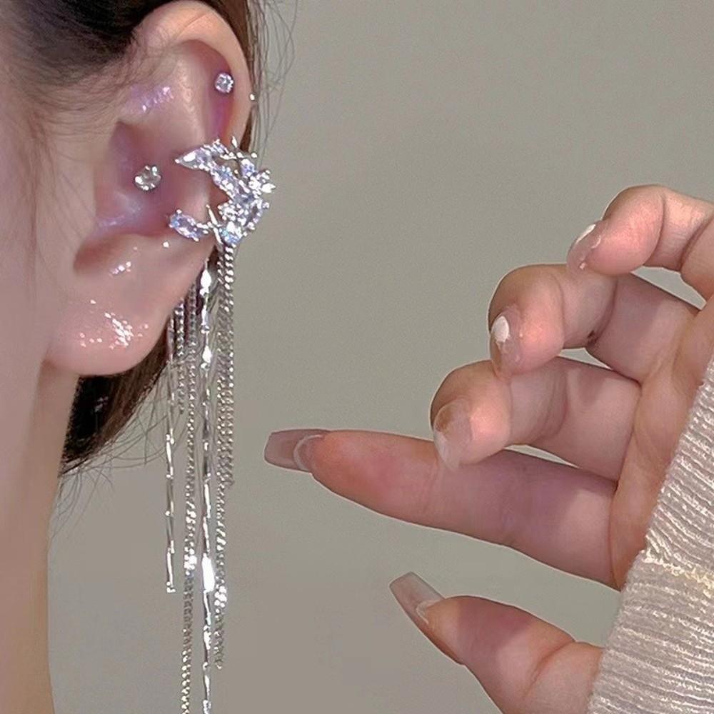 1 Pair Shiny Zircon Ear Cuff Luxury Design Tassel Earring Fashion No Piercing Earring  Party Jewelry