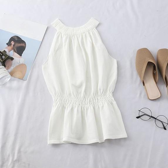 

Винтажная майка без рукавов, женская летняя дизайнерская камзол с лямкой на шее, базовый топ без рукавов, верхняя одежда с открытыми плечами XL белый