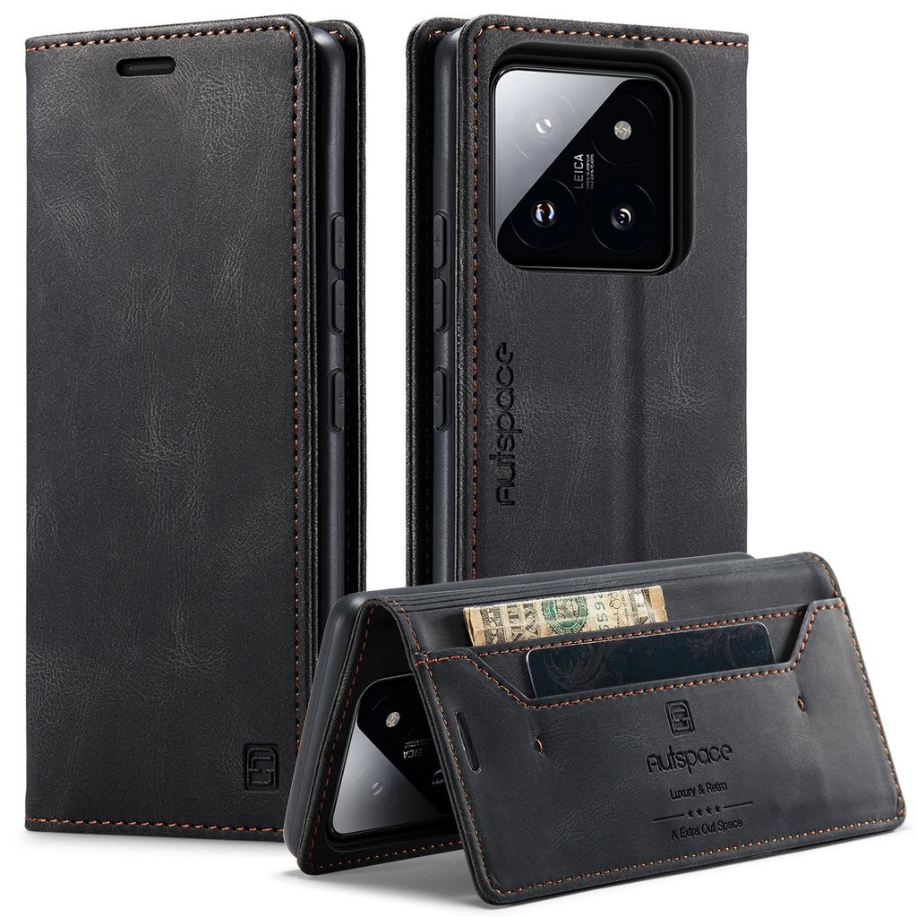 For Xiaomi 14 Wallet Case AUTSPACE A01 Leather Stand Cover with RFID Blocking Card Holder
