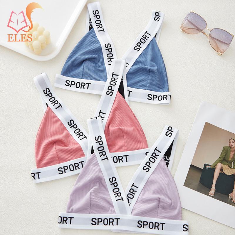 SPROT English Letters with Threaded Cotton Deep V Sports Bra Gathered Triangle Cup Without Steel Ring Comfortable Chest Wrap
