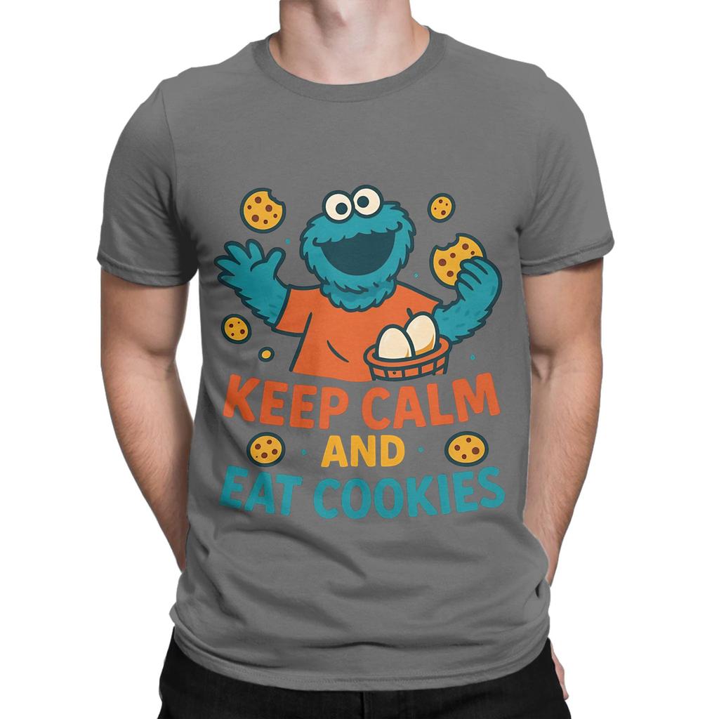 Keep Calm And Eat Monster Vintage Funny Graphic 100 Cotton TShirt sSesame Street Tops Tees For Unisex