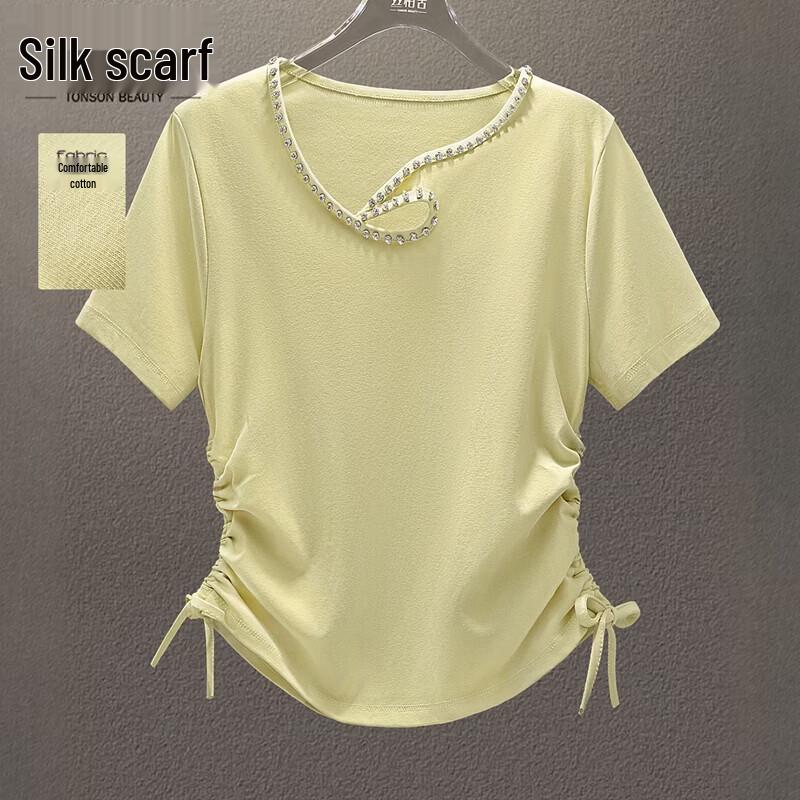 Women s Solid Studded Short Sleeve Slim Fit T-Shirt L