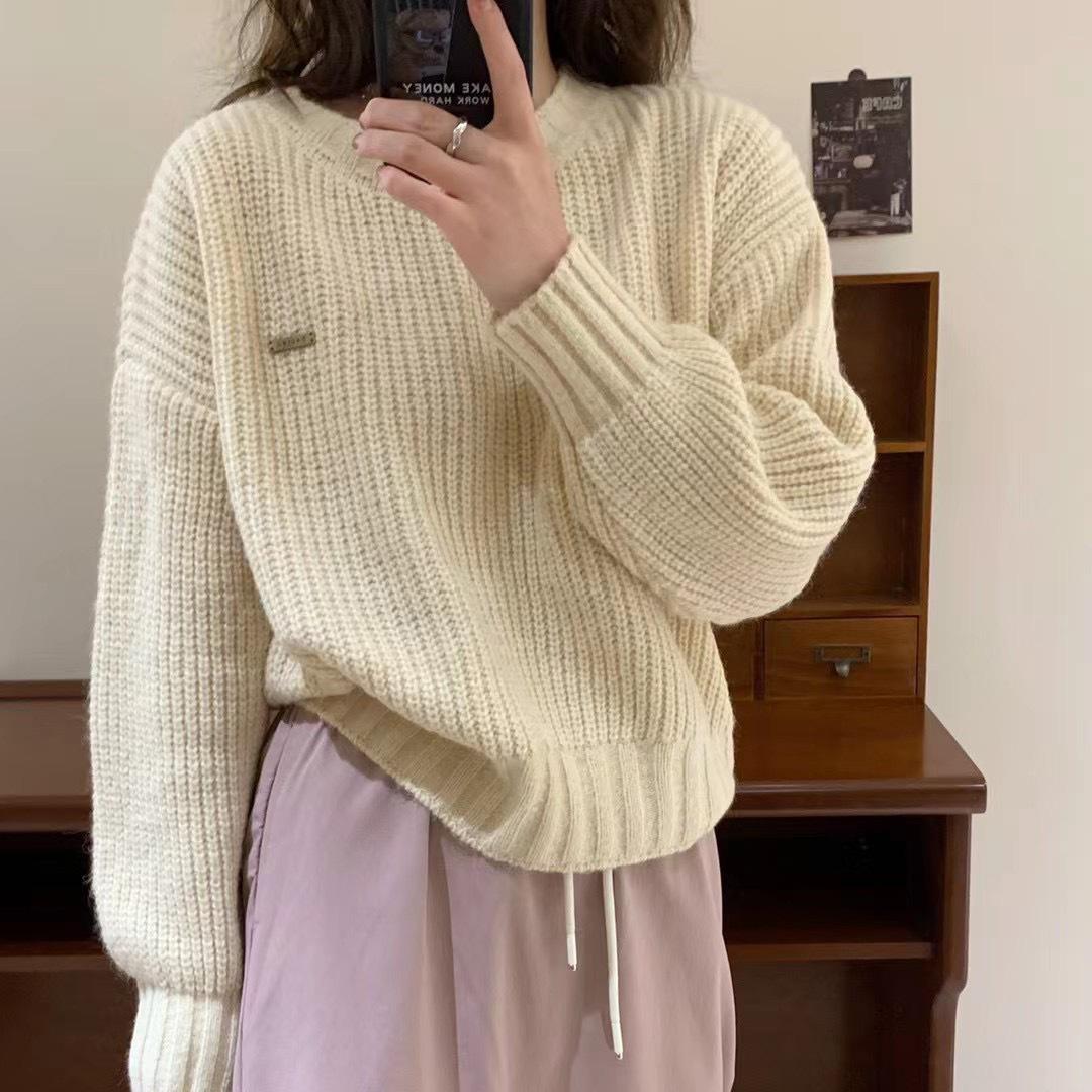 

Осень и Зима Женский Пуловер Свитер Однотонный Свободный С Круглым Вырезом Вязаный Свитер Базовый Топ 3XL