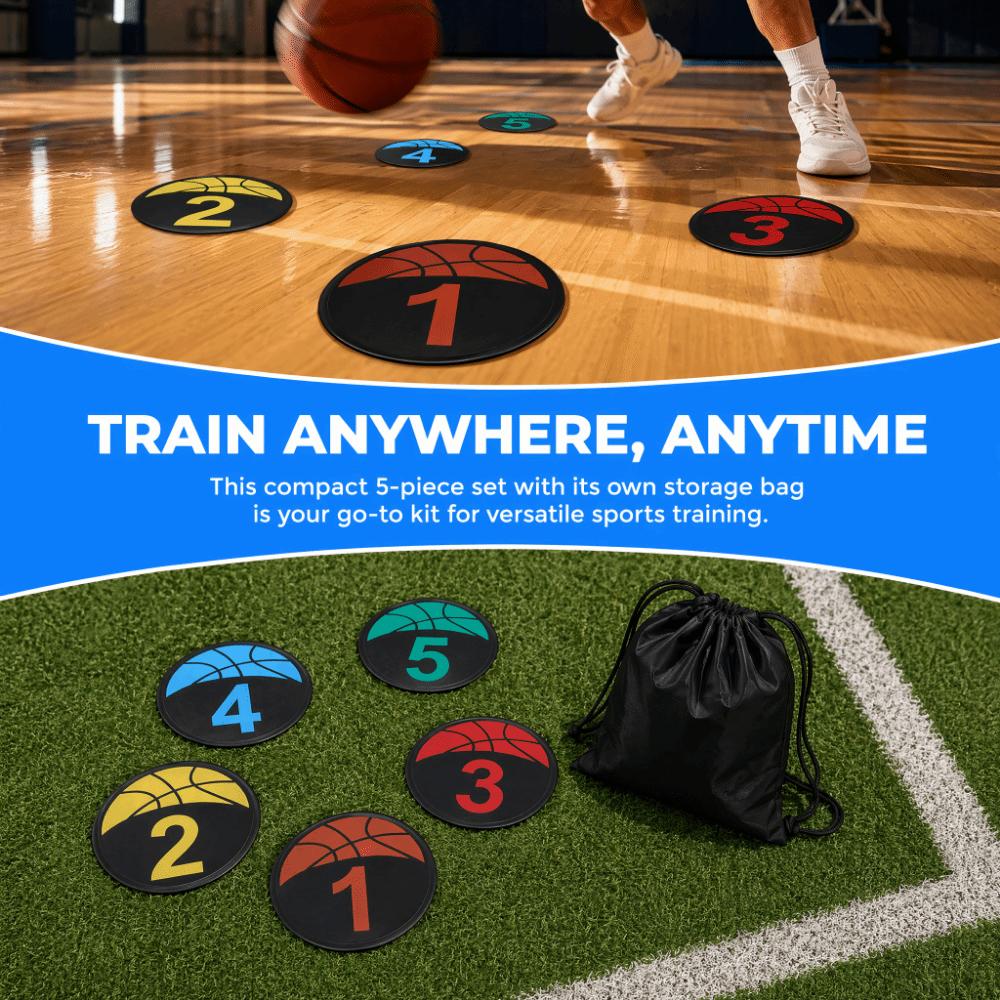 6PCS Rubber Basketball Spot Marker Anti-Slip Numbered Practice Mats Football Training