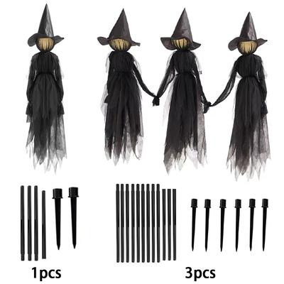 3PCS Halloween Colourful Glow Three Hand-Holding Witches Sound-Activated Hand-Holding Witch Halloween Light Up Decoration Props