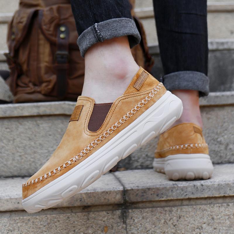 Fashion High Quality Men Walking Shoes Suede Leather Outdoor Shoes Light Colour Soft Bottom Loafers All-match Flats Slip on Driving Shoe