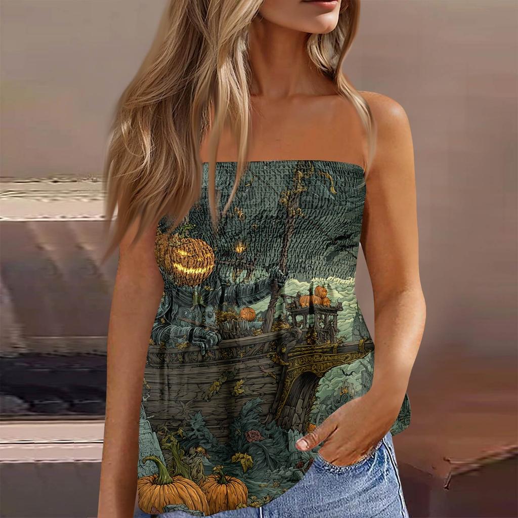 Summer Tube Tops For Women,Cute Sexy Off Shoulder Print Sleeveless T-Shirt