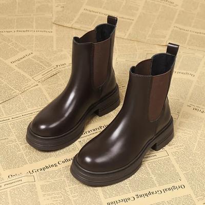 Fashion Women's Shoes 2024 Fashion Autumn Slip On Women's Boots Round Toe Solid Short Barrel Platform Water Proof Korean Style Boots