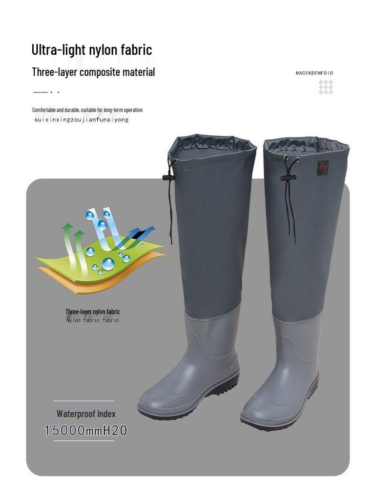 Αδιάβροχες Δερμάτινες Γαλότσες Ολόσωμες με Χοντρή Ψηλή Κορυφή για Ιππασία