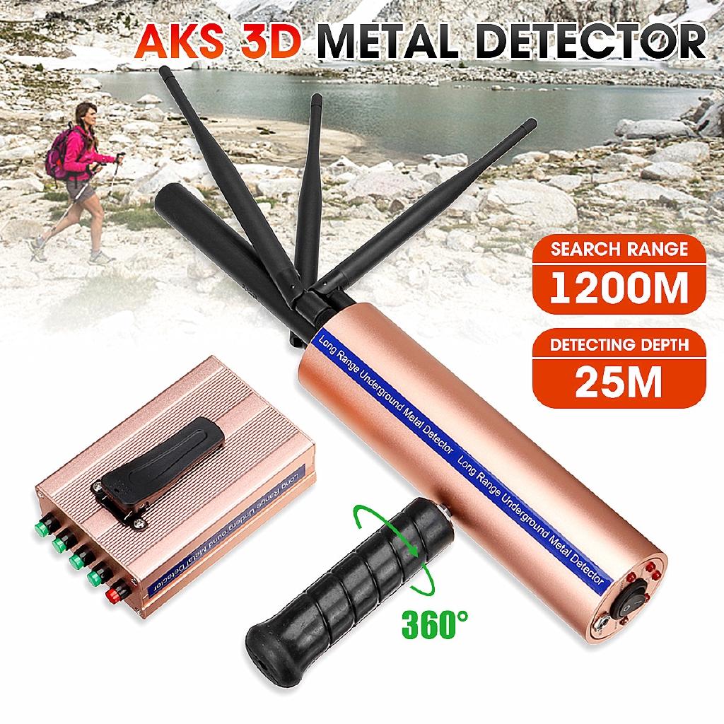 AKS 3D Detective Metal Detector Subterrâneo 3 Antenas Longo Alcance Ouro Diamante Caçador de Tesouros Buscador Detector Portátil
