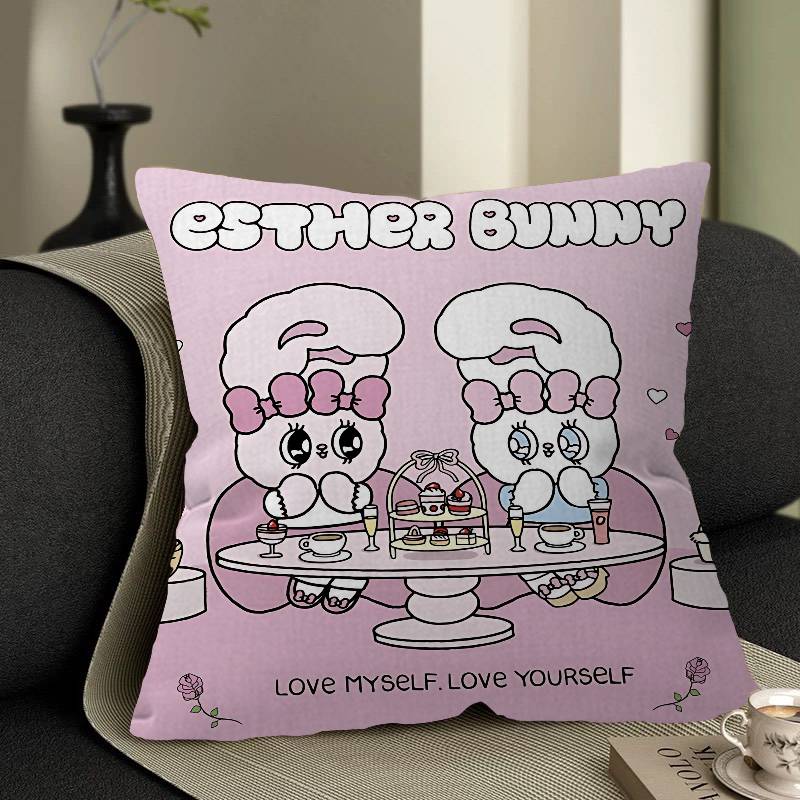E-Esther Bunny Cartoon Cushion Cover Decorative Pillow Sofa Home Decor Case Pillow Cases