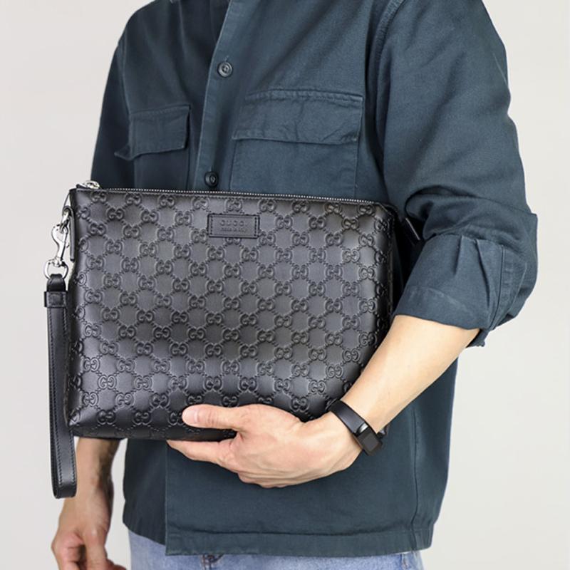 Gucci Monogram Logo Embossed Leather Clutch Men Clutch Black 473881-DMT1N-1000