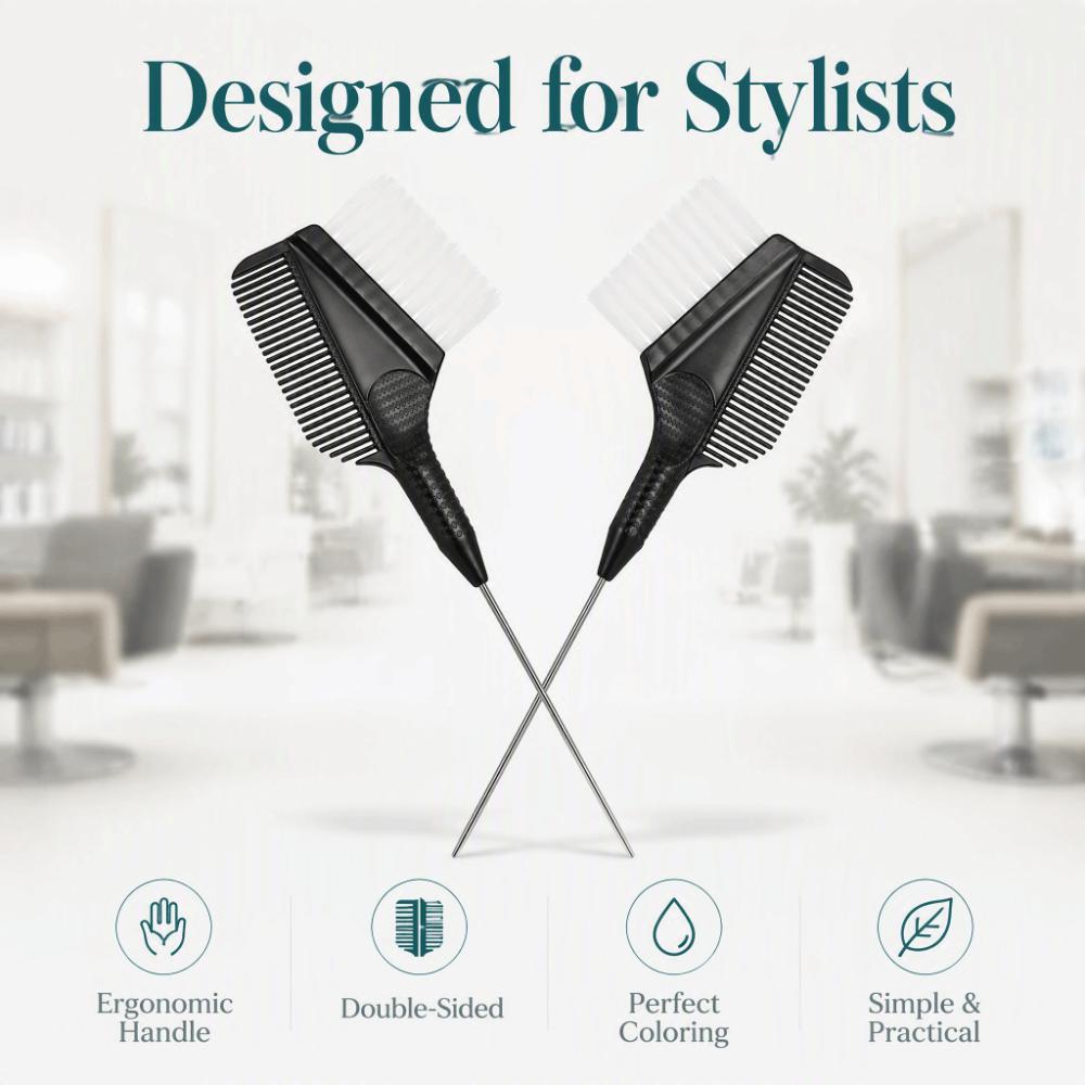 2PCS Dual-Sided Design Hair Dye Applicator Brush Even Color Application Hair Tint Brush Salon Use
