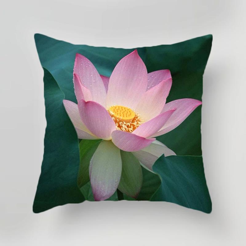 Plant Flower Lotus Pattern Decorative Pillowcase Living Room Bedroom Square Cushion Pillowcase