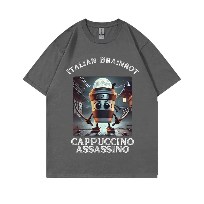 Italian Brainrot Cappuccino Assasino Funny Meme Tshirt Men Women Casual Joke Humor  T-shirt Unisex Vintage Oversized T Shirts